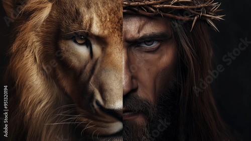 Jesus the Lion of Judah - Christian Symbol of Strength and Sacrifice.  Digital Illustration Religious Art.  