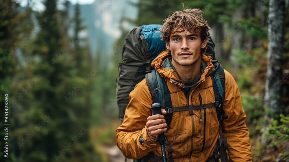 Determined Hiker Trekking Through the Forest Determined Hiker Trekking Through the Forest