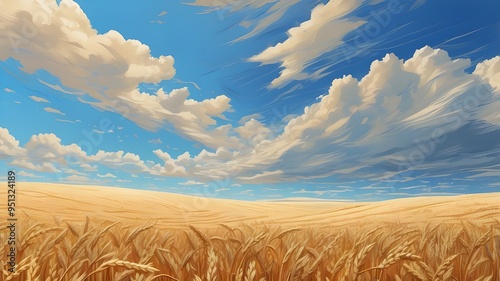 generative ai created this stunning illustration of a wheat field against the blue sky.