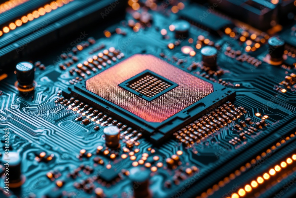 Close-up of a CPU Chip on a Motherboard Close-up of a CPU Chip on a Motherboard
