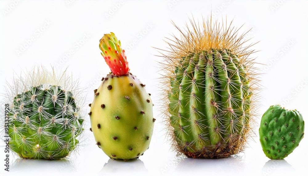 Set of Cactus fruit and leaves, isolated on white background Set of Cactus fruit and leaves, isolated on white background
