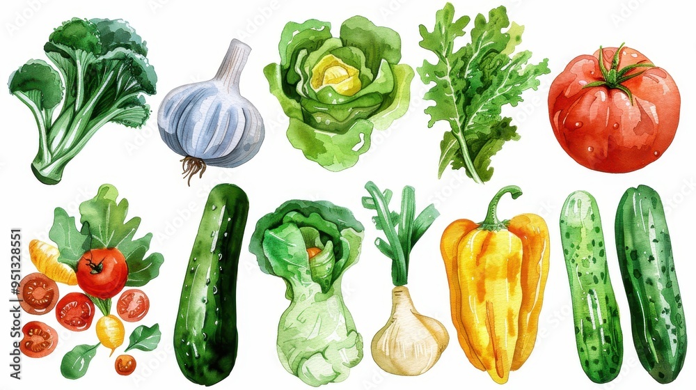 Watercolor Illustration of Fresh Vegetables Watercolor Illustration of Fresh Vegetables