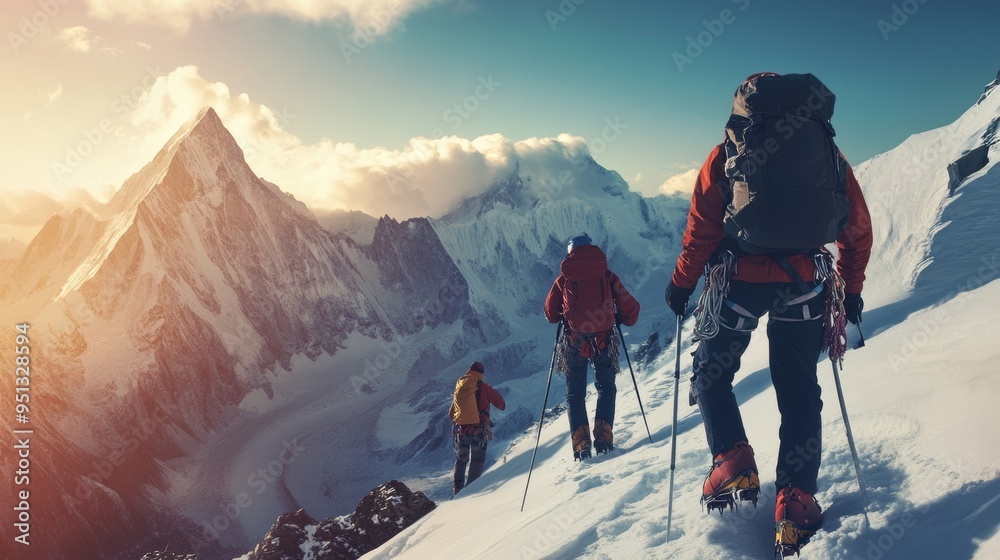 雪山登山を楽しむ人