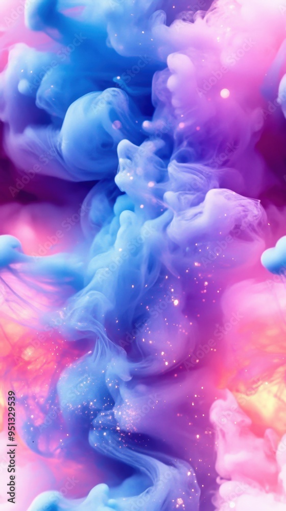 Obraz premium Vibrant abstract smoke in blue and pink hues intertwined, creating a mystical and artistic visual experience with a dreamy atmosphere.