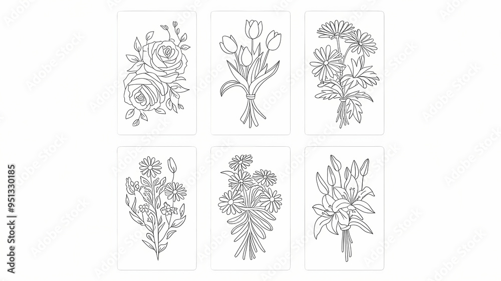set of bookmarks , botanical line drawing diy coloring page , isolated on white background set of bookmarks , botanical line drawing diy coloring page , isolated on white background