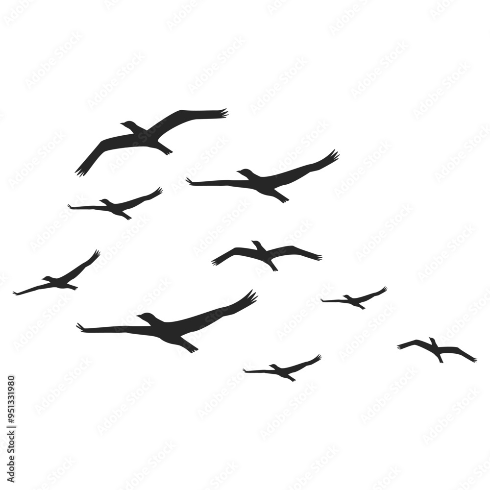 Fototapeta premium Illustration of a Flock of Birds Flying in the Sky