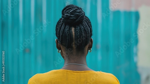 Vibrant Cornrow Braids Against Turquoise Backdrop