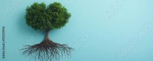 A tree with roots in the shape of a heart, symbolizing love and personal growth, nurturing relationships photo