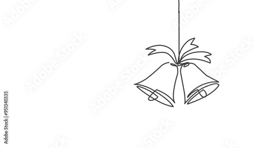 One line drawing of a forest with Сhristmas bell