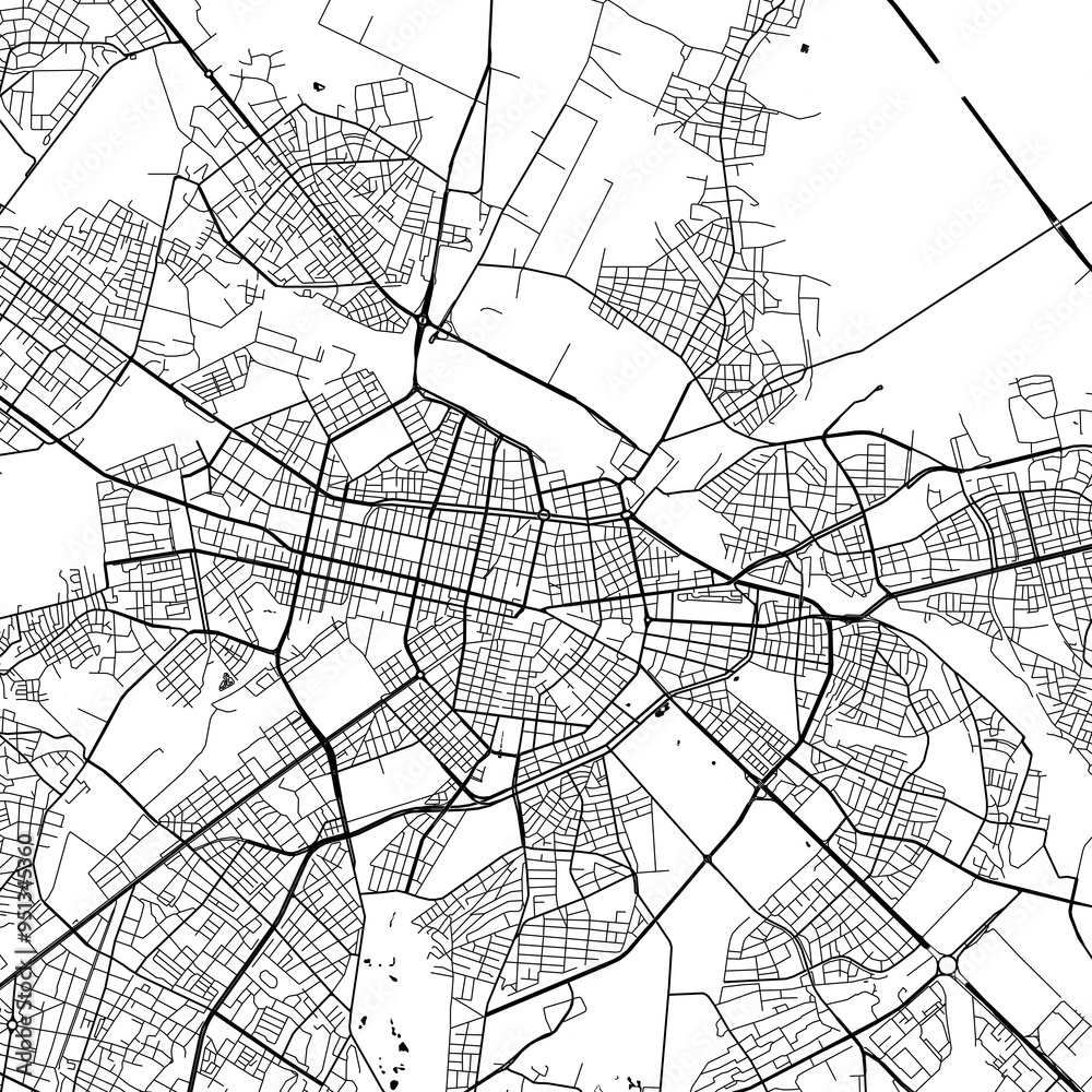 Naklejka premium Sofia, Bulgaria Monochrome Black and White Minimalist Street Road Aesthetic Decoration Map