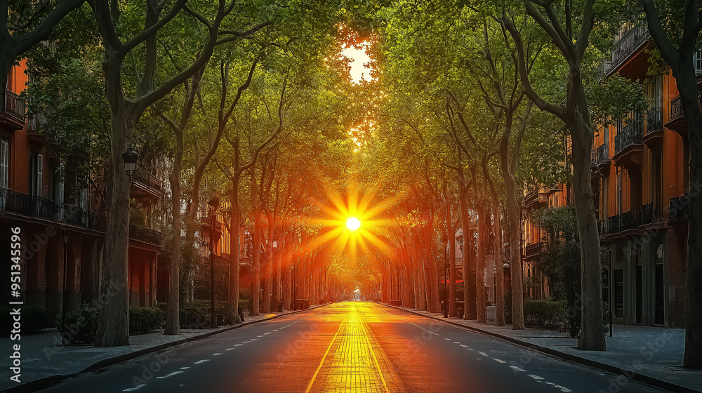 A serene sunset over a tree-lined avenue, perfect for travel promotions or calming art pieces. A serene sunset over a tree-lined avenue, perfect for travel promotions or calming art pieces.