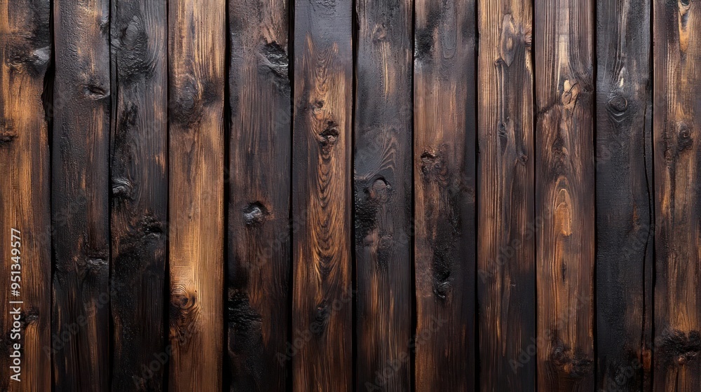 Worn, wooden planks arranged in a vertical strip pattern. Worn, wooden planks arranged in a vertical strip pattern.