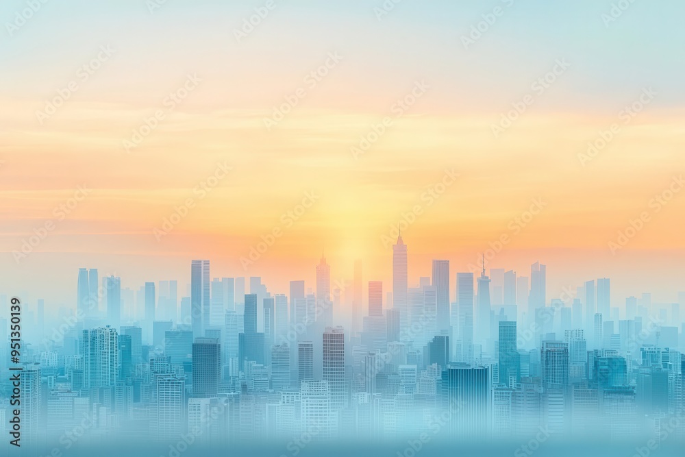 Fototapeta premium Smogcovered city skyline, air pollution visible in a highcontrast, moody shot with minimal lighting