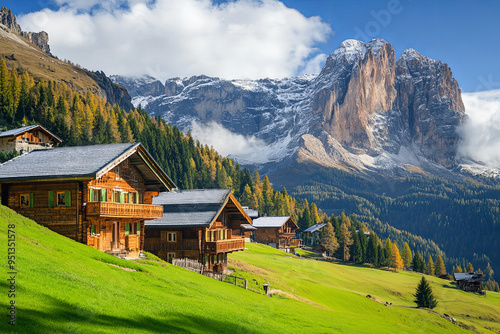 Alpine landscape with mountain chalets