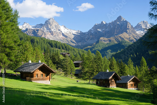 Alpine landscape with mountain chalets