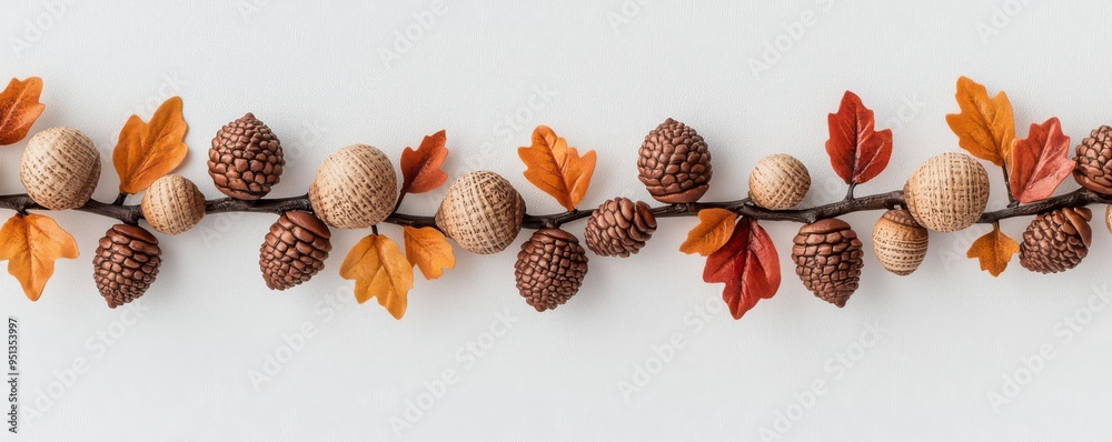 Fototapeta premium Acorn and Autumn Leaf Curtain Tiebacks Unique curtain tiebacks featuring acorns and small autumn leaves