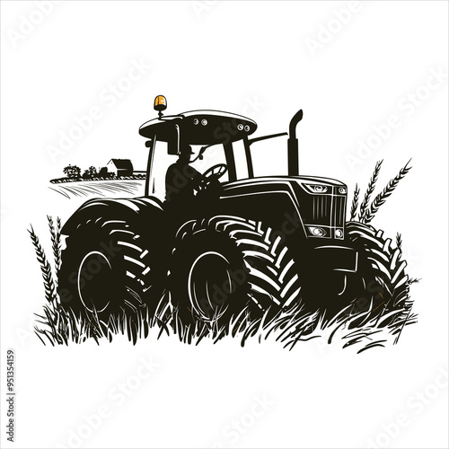 Tractor Silhouette agricultural machine black color only