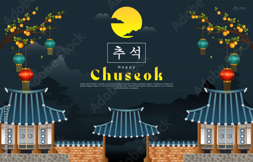 korean chuseok with korean building and landscape background