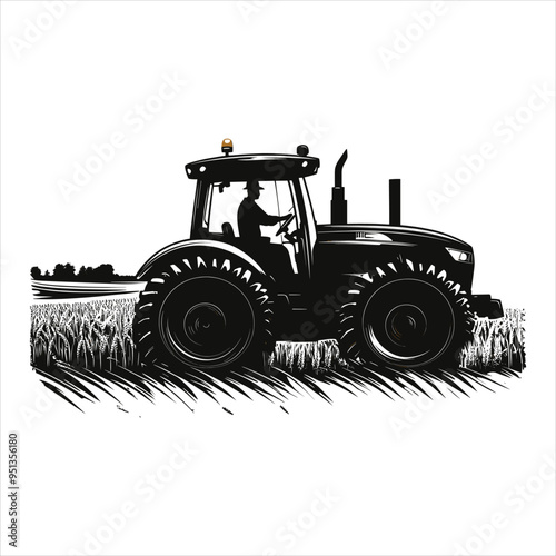 Tractor Silhouette agricultural machine black color only