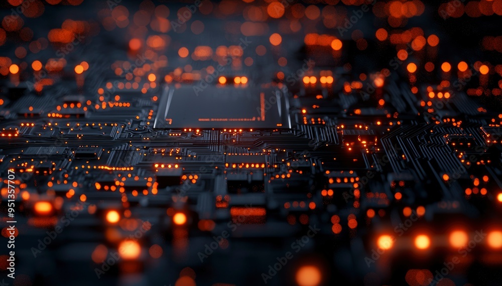 Illuminated Circuit Board with Orange Lights Illuminated Circuit Board with Orange Lights