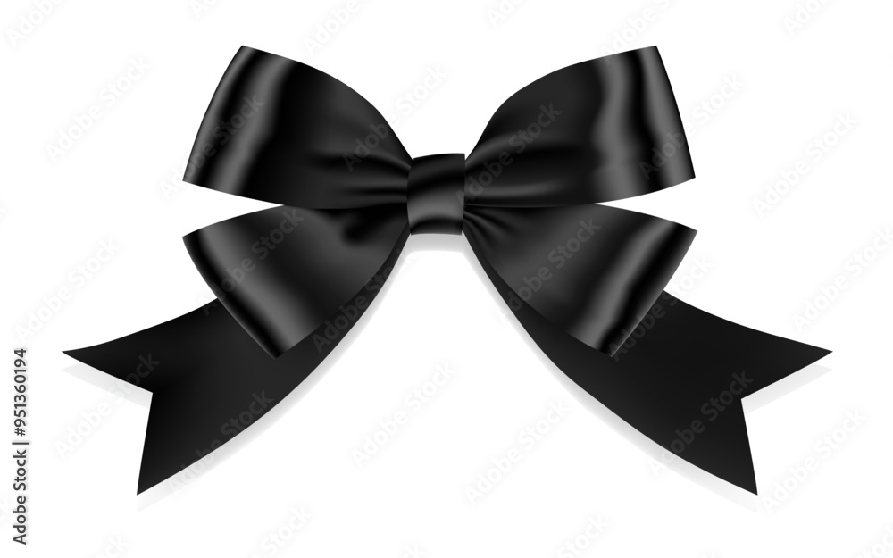 Black Bow Realistic shiny satin with shadow for decorate your funeral card , awards certificate or gift boxes vector EPS10 isolated on white background. Black Bow Realistic shiny satin with shadow for decorate your funeral card , awards certificate or gift boxes vector EPS10 isolated on white background.