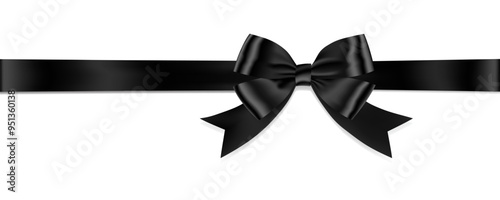 Black Bow and Ribbon Realistic shiny satin with shadow horizontal ribbon for decorate your funeral card ,invitation card , gift voucher or gift boxes vector EPS10