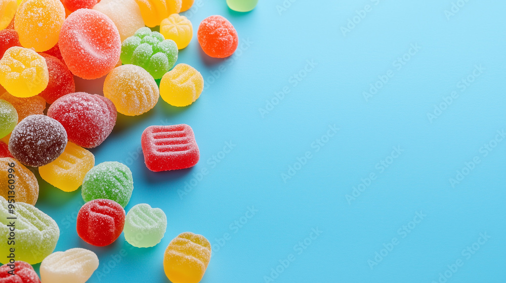 Candy Rain: A burst of colorful jelly beans falls against a vibrant blue backdrop, capturing the sweet and playful energy of a delicious treat. Candy Rain: A burst of colorful jelly beans falls against a vibrant blue backdrop, capturing the sweet and playful energy of a delicious treat.