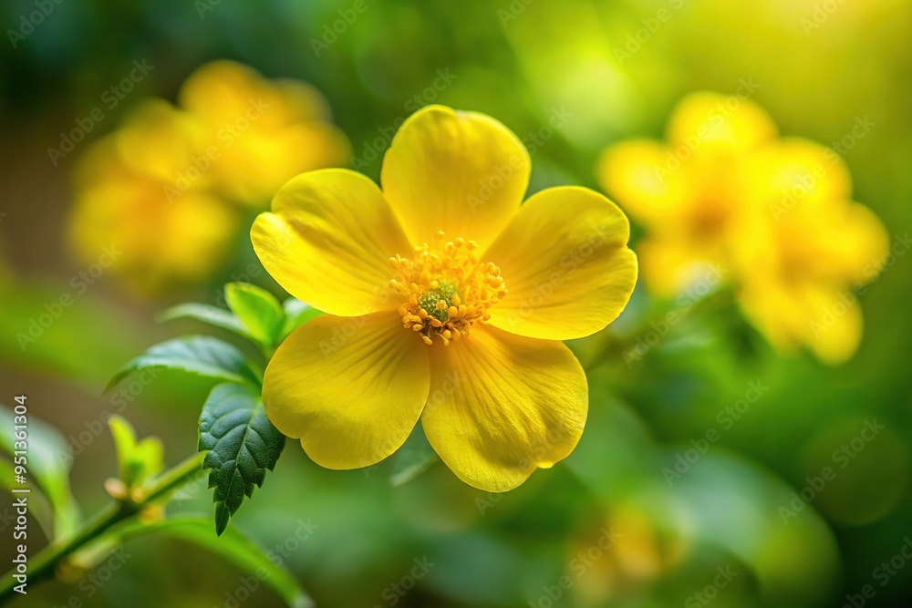 Delicate yellow petals with five lobes unfold against a blurred green background, capturing the essence of South Carolina's state flower in gentle elegance. Delicate yellow petals with five lobes unfold against a blurred green background, capturing the essence of South Carolina's state flower in gentle elegance.