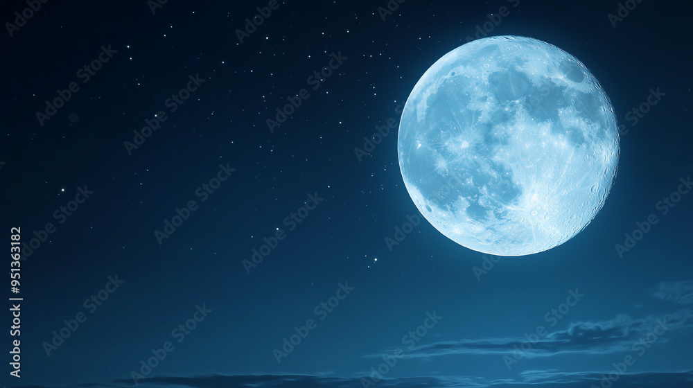 A clear night sky with a bright full moon.	
