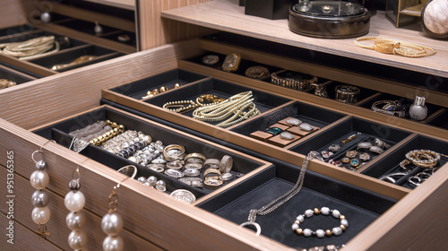 Opened jewelry and beauty accessories women wear organizer drawer