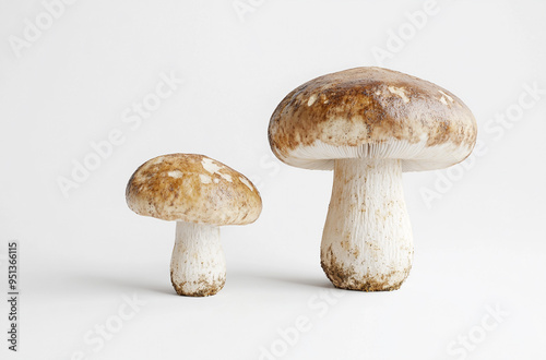 two mushrooms on a white background