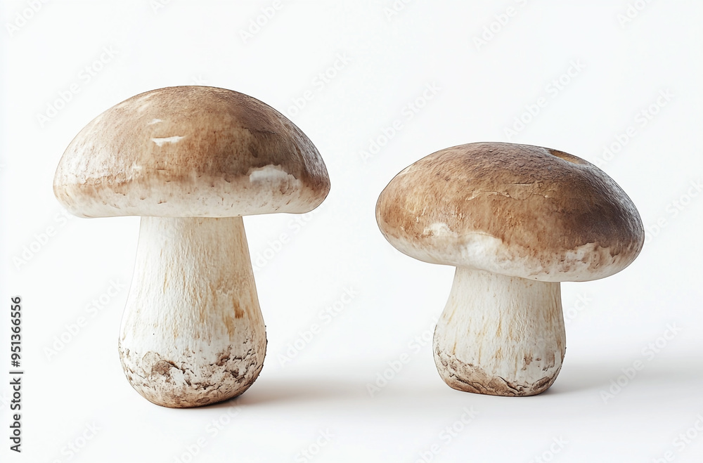 two mushrooms on a white background two mushrooms on a white background