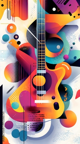 Vibrant Music Festival Banner with Geometric Patterns and Bold Colors