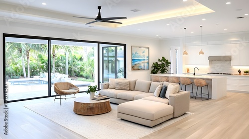 Contemporary living space with a modern sectional sofa, clean lines, and understated decor. photo