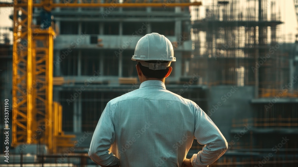 Hardworking Construction Worker on Site Hardworking Construction Worker on Site