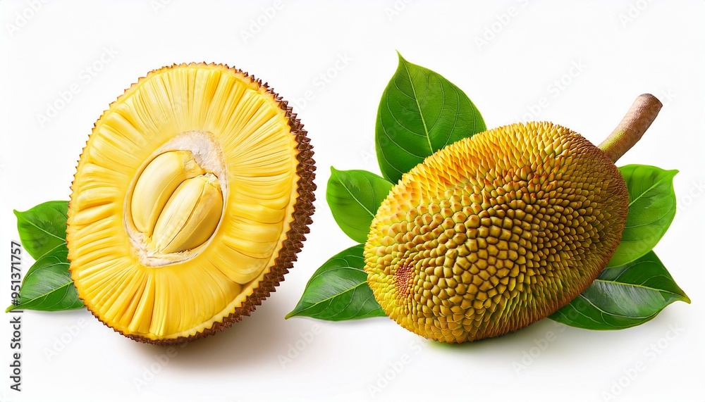 Set of Jackfruit and leaves, isolated on white background Set of Jackfruit and leaves, isolated on white background
