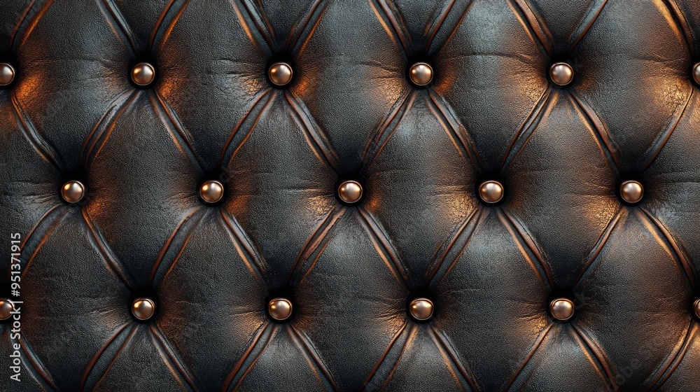 Black Leather Upholstery with Metal Buttons Close Up Texture Background Black Leather Upholstery with Metal Buttons Close Up Texture Background