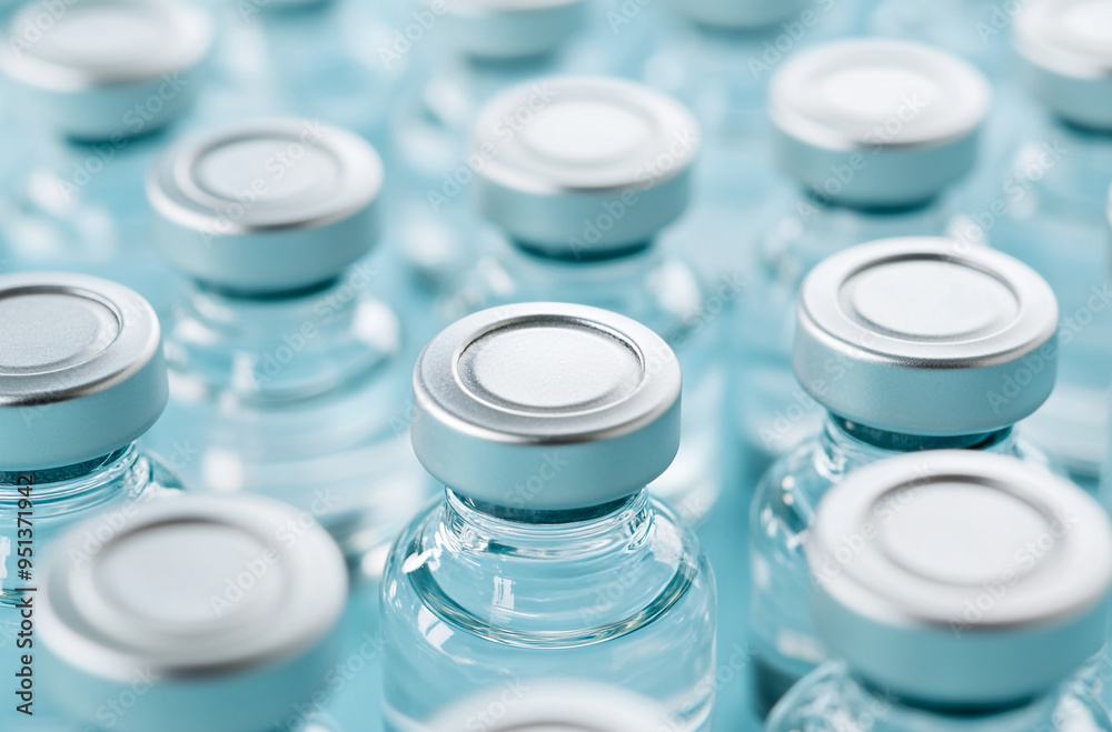 multiple vials with white fluid and silver caps multiple vials with white fluid and silver caps