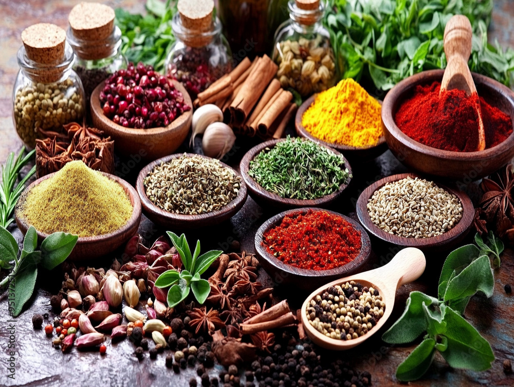 Healthy lifestyle, fresh herbs and spices, aromatic and colorful. Healthy lifestyle, fresh herbs and spices, aromatic and colorful.
