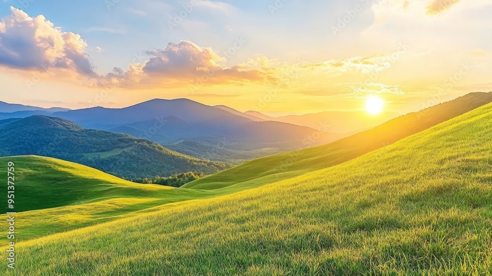 Sunset behind distant hills with a golden sky gradually fading to twilight, peaceful and natural scenery Sunset behind distant hills with a golden sky gradually fading to twilight, peaceful and natural scenery