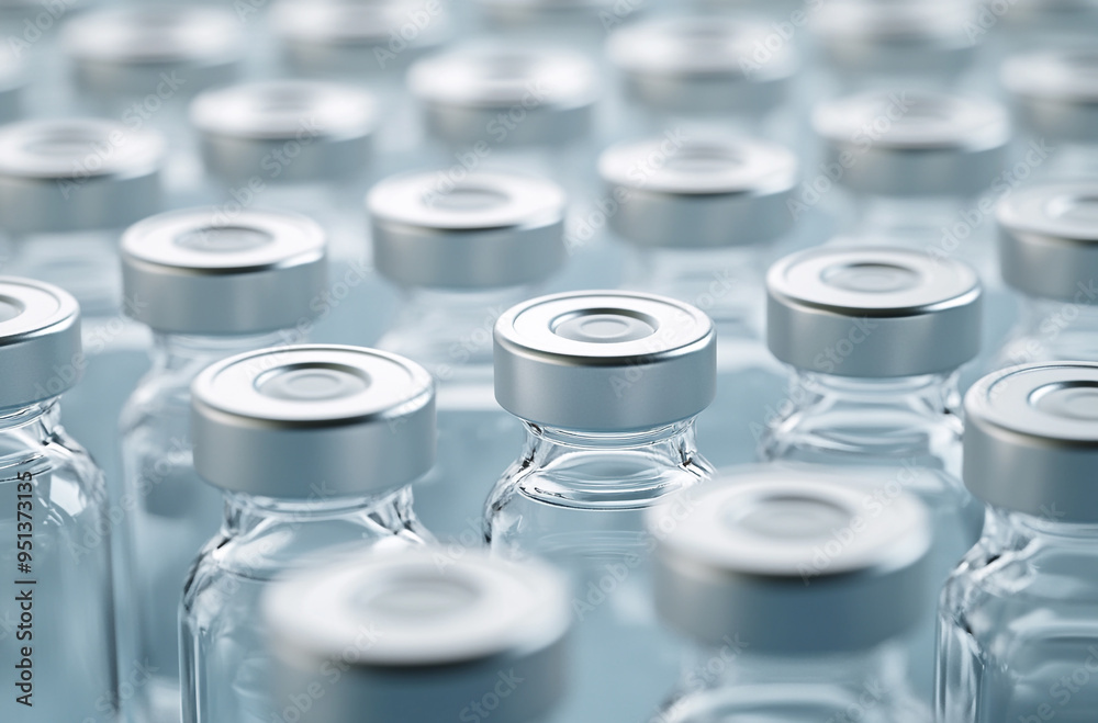 multiple vials with white fluid and silver caps multiple vials with white fluid and silver caps