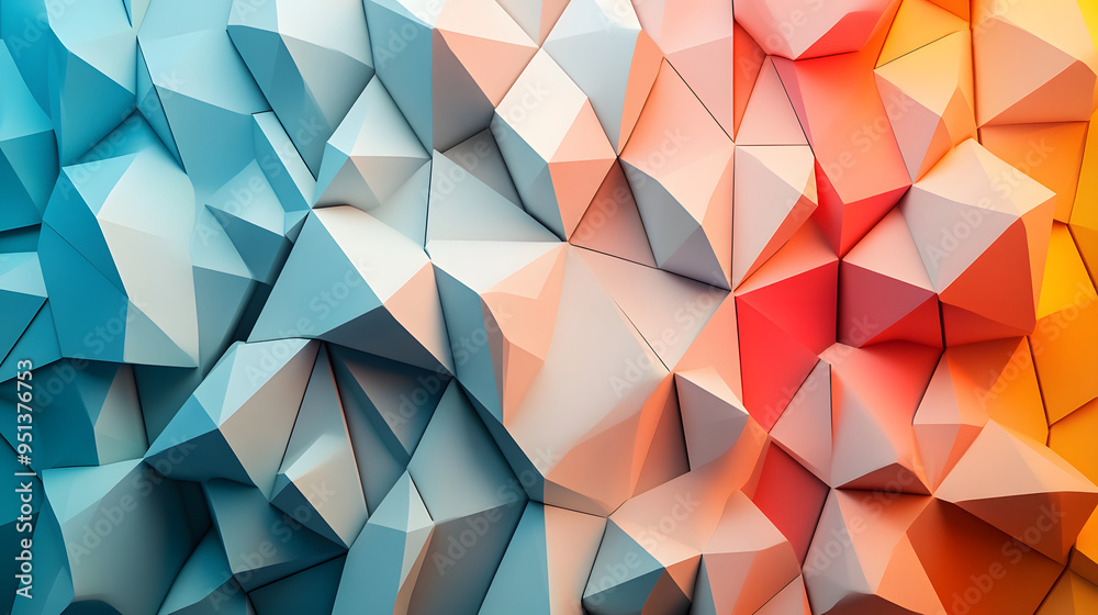 Fototapeta premium Abstraktes Low-Poly-Design mit ineinandergreifenden geometrischen Formen in Pastellfarben 