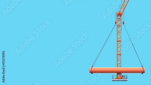 Crane lifting a heavy steel beam on a city building, minimalist design, urban colors photo