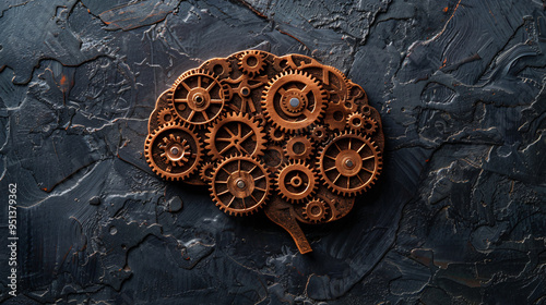 Cogitative Mind: Brain of Interconnected Gears Symbolizing Thinking and Problem-Solving with Copy Space photo