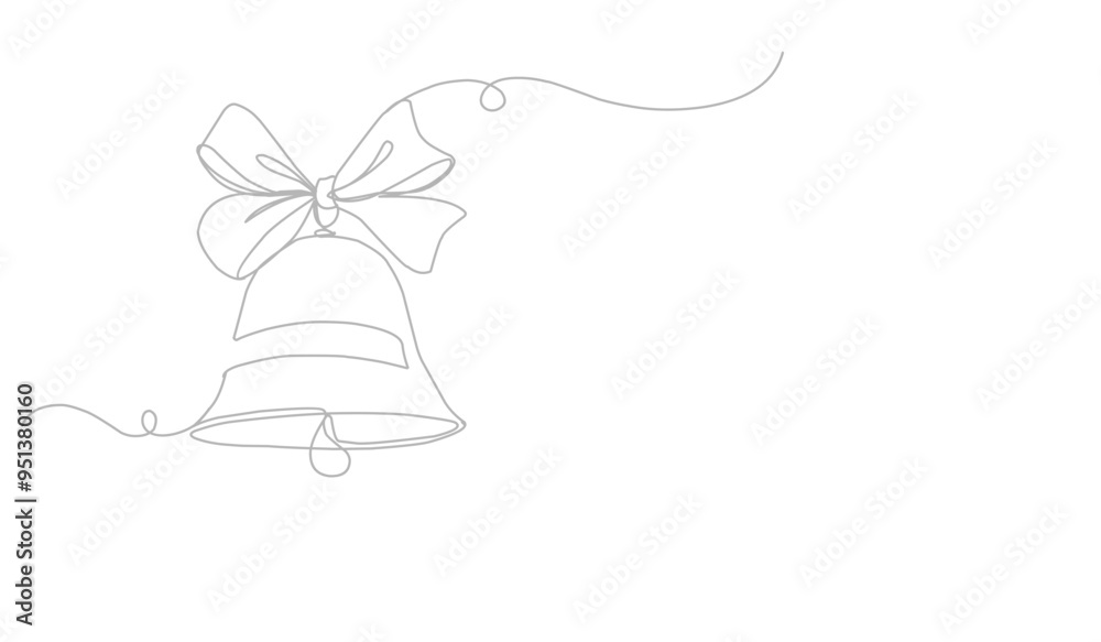 One line drawing of a forest with Сhristmas bell One line drawing of a forest with Сhristmas bell