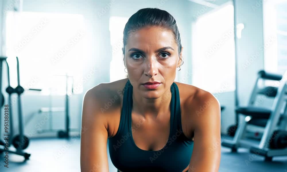 Intense Fitness Training: Woman Performing Squats in a Modern Gym Intense Fitness Training: Woman Performing Squats in a Modern Gym