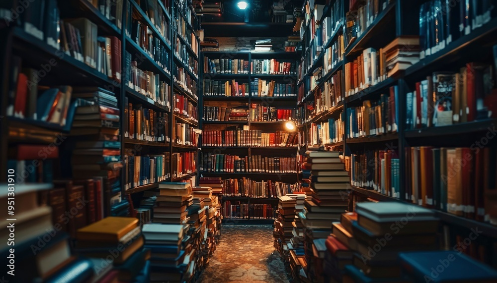 Bookshelves overflowing with books in a library Bookshelves overflowing with books in a library