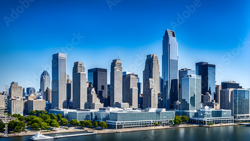 Urban CBD office, the city skyline and commercial area are outside the floor window