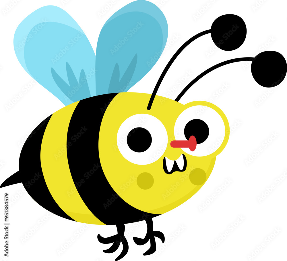Obraz premium Vector cartoon bumblebee. Funny prehistoric insect. Woodland beetle. Cute forest bee or wasp illustration for kids isolated on white background. Tropical or rainforest bug icon
