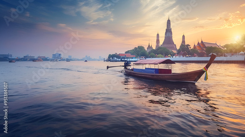 Wat arun in sunset at BangkokThailand Landmark Chao Phraya River Generate Ai